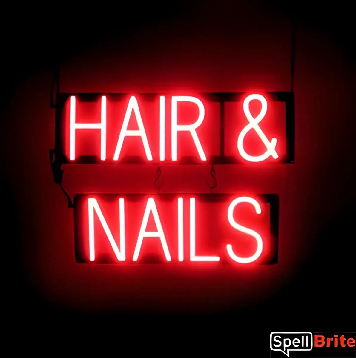 HAIR & NAILS - Lichtreclame Neon LED bord verlicht | SpellBrite | 53 x 38 cm | 6 Dimstanden - 8 Lichtanimaties | Reclamebord neon verlichting