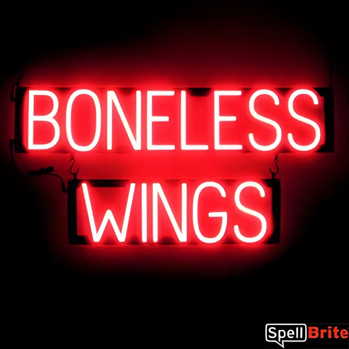 BONELESS WINGS - Lichtreclame Neon LED bord verlicht | SpellBrite | 77 x 38 cm | 6 Dimstanden - 8 Lichtanimaties | Reclamebord neon verlichting