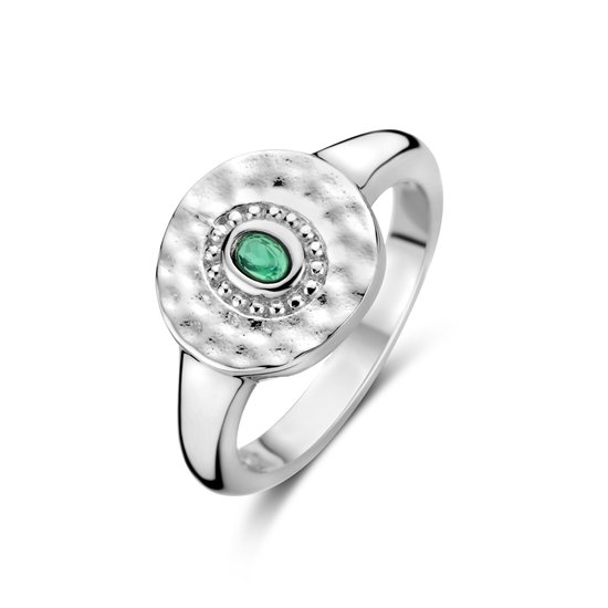 New Bling 9NB-1368-56 Zilveren Ring met Groen Agaat - Ringetje - 10mm Doorsnee - Agaat 3x2mm - Maat 56 - Rhodium - Zilver