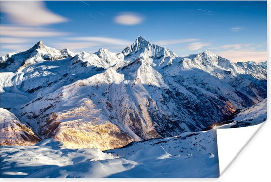Zonsondergang alpen Poster 60x40 cm - Foto print op Poster (wanddecoratie)