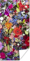 Poster Een bloemdessin met felle kleuren - 20x40 cm