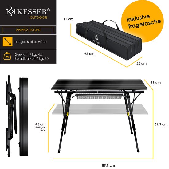 KESSER® Campingtafel inklapbare Tafel - Vouwtafel voor Buiten en Camping 90 x 53 cm - Zwart van KES — afbeelding 3