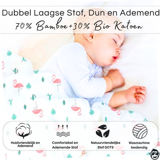 BoefieBoef XL Hydrofiele Doek 120x110cm - Zachte Bamboe Swaddle, Inbakerdoek, Mousseline Doek voor Baby's en Newborns 0 tot 12 maanden - Flamingo - Dubbellaags, Ademend en Absorberend - Kerst en KraamCadeau - Duurzaam - Babydeken - Groen Roze Plant van Merkloos — afbeelding 5