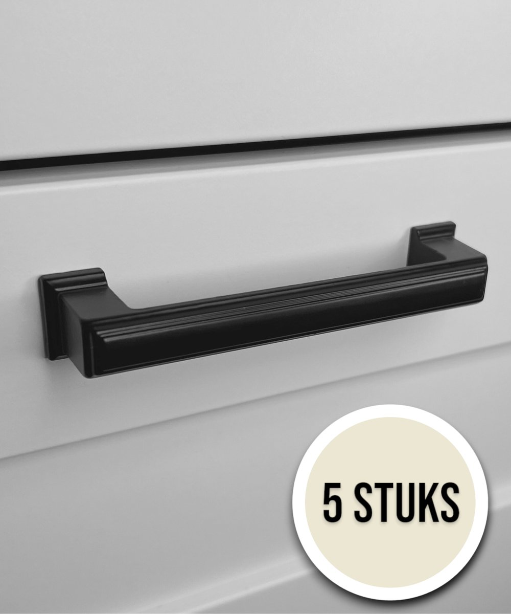 Handgreep Zwart RVS – 96mm – ''Amsterdam'' – 5 Stuks – Hoge Kwaliteit – Meubelgreep | Keukengreep – Kastgreep – Ladegreep – Incl. Schroeven