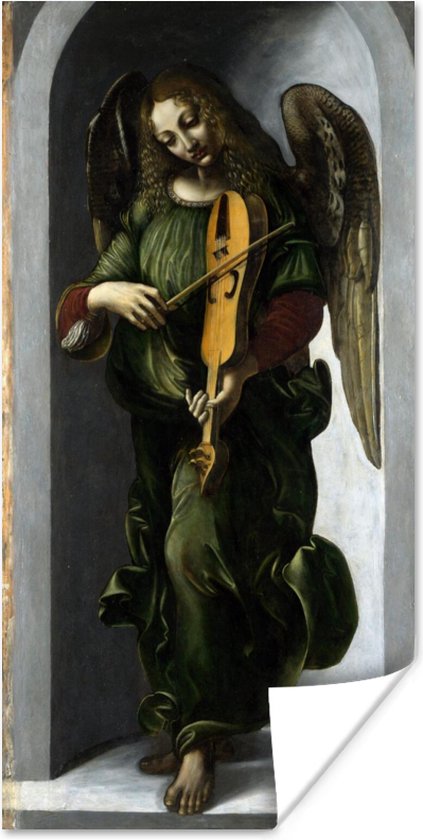 An angel in green with a vielle - Leonardo da Vinci poster papier 40x80 cm - Foto print op Poster (wanddecoratie woonkamer / slaapkamer)