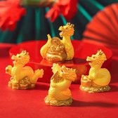 4 Mini Drakenfiguren Voor Chinees Nieuwjaar Van Kunsthars Gouden Chinese Dierenriem Drakenbeeld 2024 Jaar van de Draak Thuis Kantoor Collectie Cadeau