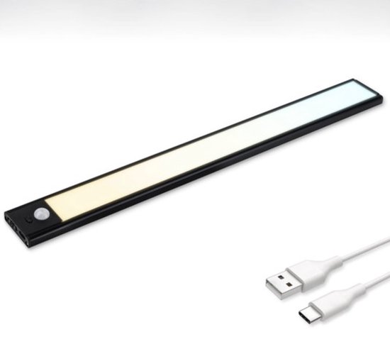 Slim Light - Faisceau LED - Détecteur de mouvement - Rechargeable par USB - Couleur noir - Longueur 30 cm - Cuisine - Armoire - Placard - etc.