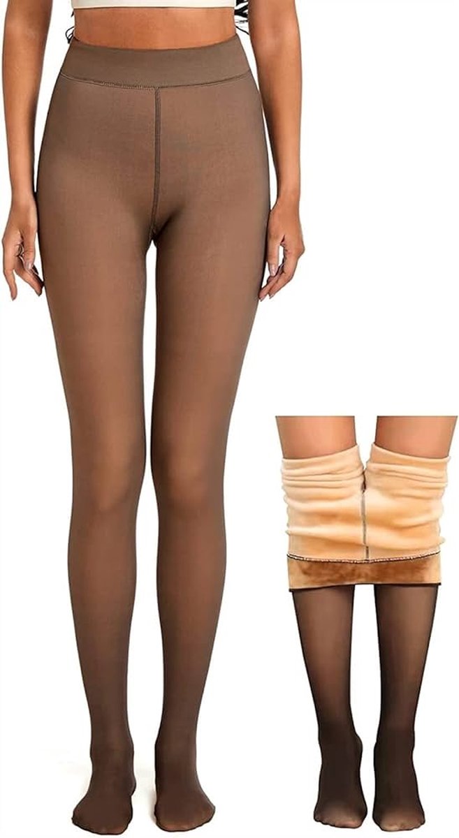 yerminbeauty- Fleece panty - Gevoerde panty - Thermo panty - fleece legging- Warme panty - bruin - L/XL