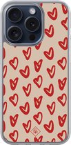Casimoda® hoesje - Geschikt voor iPhone 15 Pro - Sweet Hearts - 2-in-1 case - Schokbestendig - Illustratie - Verhoogde randen - Rood, Transparant