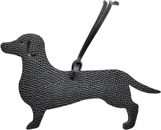 Teckel - Sleutelhanger - Leder - Zwart - Teckelsleutelhanger - Tashanger - Leer - Hond - Uitgesneden - Silhouet - 11,3x6,5cm