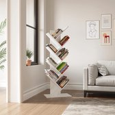 Boomboekenplank, staande boekenplank, rustieke industriële houten planken, boekenkast, display-opbergrekken voor woonkamer/thuis/kantoor - witte boekenplank