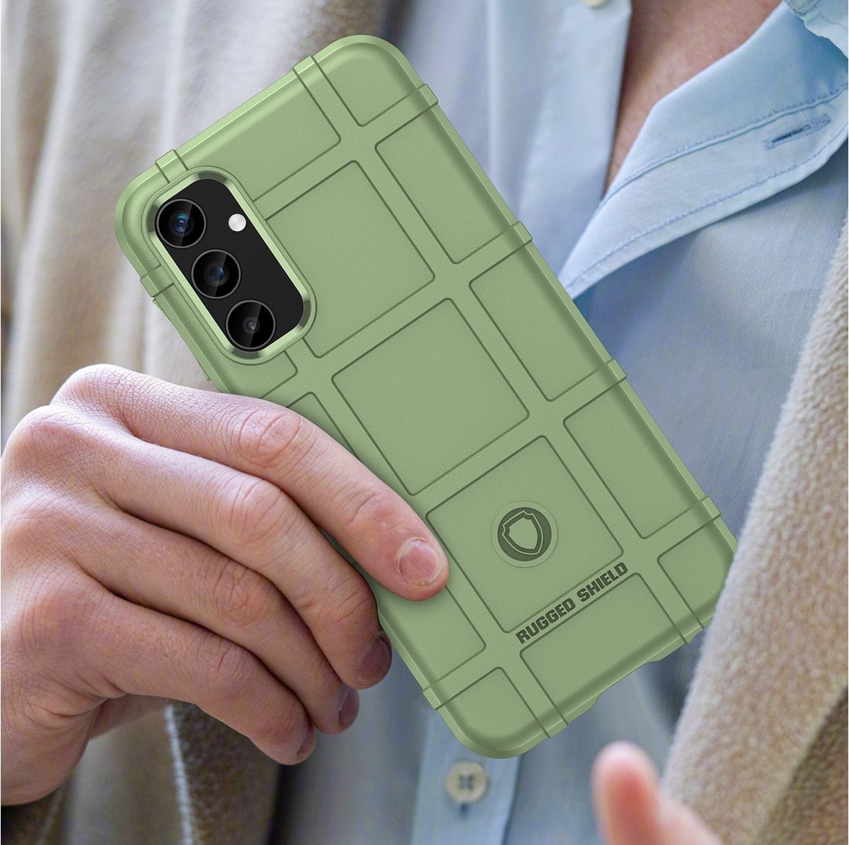 Mobigear Hoesje geschikt voor Samsung Galaxy S23 FE Telefoonhoesje Flexibel TPU | Mobigear Rugged Shield Backcover Shockproof | Schokbestendig Galaxy S23 FE Telefoonhoesje | Anti Shock Proof - Groen