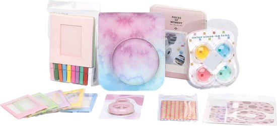 Somstyle Set complet Accessoires de vêtements pour bébé adapté pour Fujifilm Instax Mini 12 - Sac pour appareil photo avec Filtres, album photo et plus - Blauw/ Rose