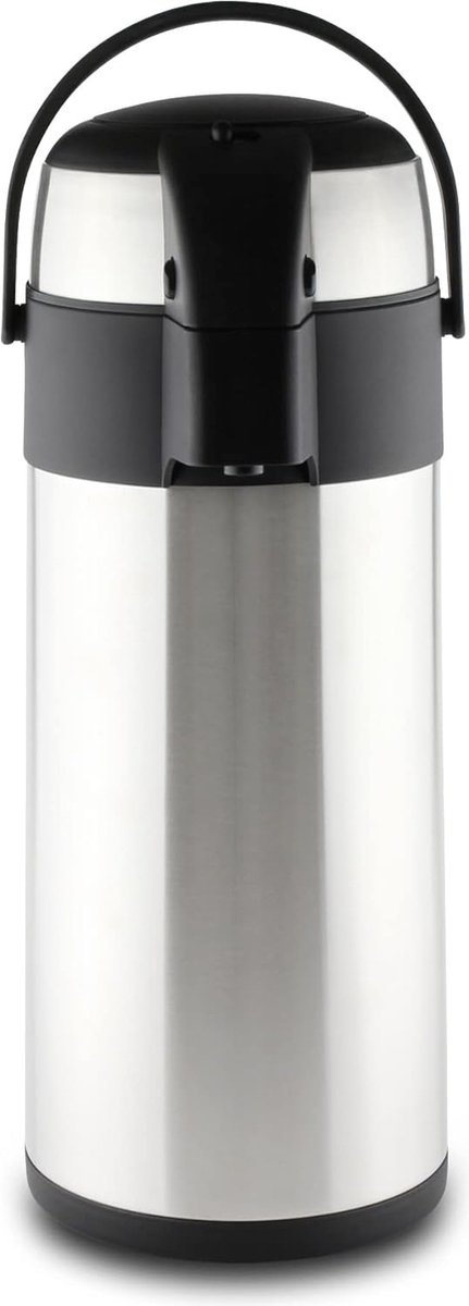 Pioneer Airpot geïsoleerde pompkan roestvrij stalen drankdispenser dubbelwandig met handvat, tot 8 uur warm en 12 uur koel thee, koffie, water, glühwein - 4 l, 18/10, Argent, 4