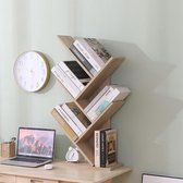 Moderne boekenkast met boom, vrijstaand, boekenkast, CD, hout, MDF, planken, nachtkastje, 40 x 20 x 77 cm, designplank, kantoor, ingang, woonkamer