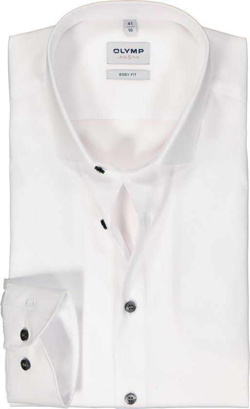 OLYMP Level 5 body fit overhemd - structuur - wit - Strijkvriendelijk - Boordmaat: 39