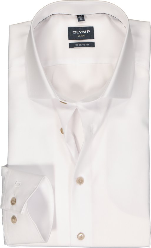 OLYMP modern fit overhemd - popeline - wit - Strijkvrij - Boordmaat: 45