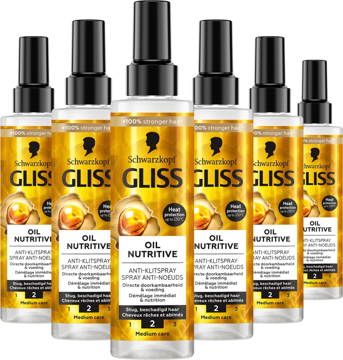 Schwarzkopf - Gliss - Oil Nutritive - Anti-Klit Spray - Haarverzorging - Leave-in-Conditioner - Voordeelverpakking - 6x 200 ml