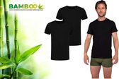Bamboo Essentials - T-Shirt Homme - Col Rond - 2 Pièces - Zwart - L - Bamboe - Maillot de Corps Homme - Extra Long - T-shirt Anti Transpiration Homme