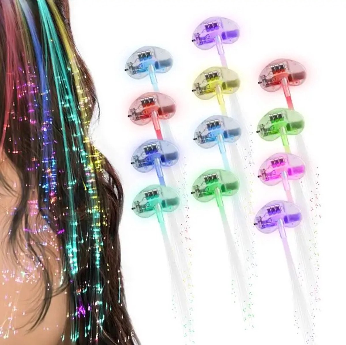 Led Hair extensions - 5 kleuren - Rood - Wit - Blauw - Groen - Roze - 5 stuks - Haar clip - Haar clip met licht - Haar accessoires- Carnaval - Verkleden - Kostuum- Kinderfeestje - Kinderaccessoires