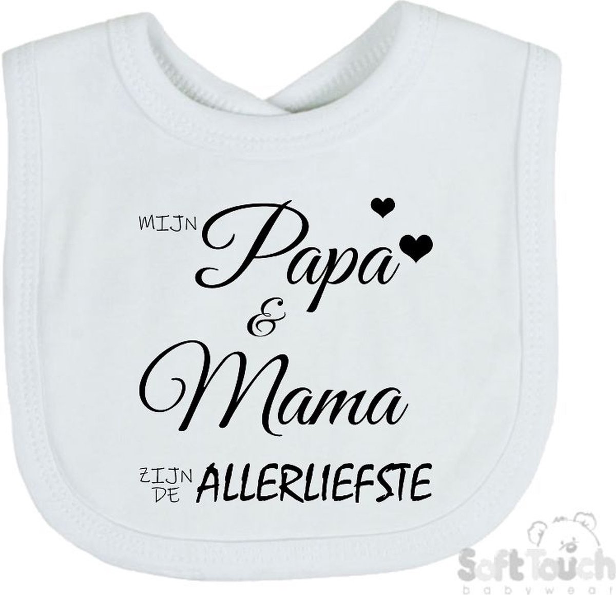 Goedkoopste Soft Touch Slabber Slabbetje Slab Mijn papa & mama zijn de allerliefste Unisex Katoen Wit/zwart Maat 33x22 Cm