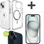 iMoshion Geschikt voor MagSafe Hoesje & Screenprotector Gehard Glas & 2 Pack Camera Lens Protector Geschikt voor iPhone 15 - Transparant