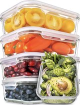 Glazen voedselcontainers met deksels - luchtdichte glazen maaltijdbereiding containers - glazen voedselcontainers - voedselopslagcontainers met deksels - glazen lunchbox (5-pack 880 ml - 1 vak)