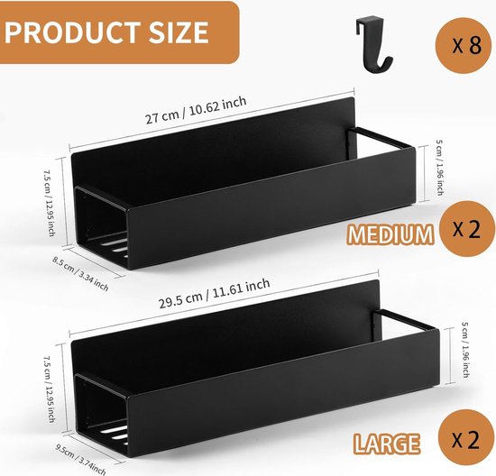 Blanko Magnetische plank, hangrek voor keuken of werkplaats, organizer-mand met magnetische achterkant, zwart Blanko Magnetische plank, hangrek voor keuken of werkplaats, organizer-mand met magnetische achterkant, zwart