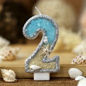 DW4Trading Bougie D'anniversaire 2 Bleue avec Étoile de Mer - Bougie Numéro - Décoration de Gâteau