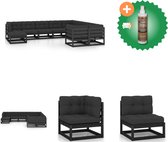 vidaXL 10 delige Loungeset met kussens massief grenenhout zwart Tuinset Inclusief Houtreiniger en verfrisser