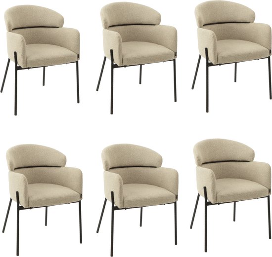 Colenis® - Chaise de salle à manger Gabriel - Set de 6 - Beige - Tissu bouclé - Design - Avec accoudoir