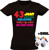 43 jaar Dames T-shirt + Happy birthday bril - verjaardag - jarig - feest - 43e verjaardag - grappig