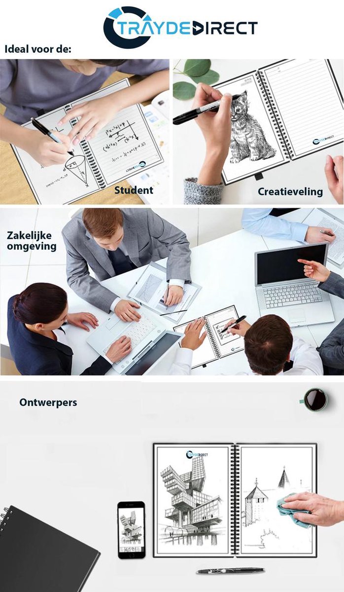 Draagbaar whiteboard, A4, herbruikbaar, notitieboek, mini-whiteboard