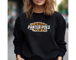 Dames sweater panter-poes- Maat M- Kleur zwart. Warme trui- Kou-Cadeau tip.