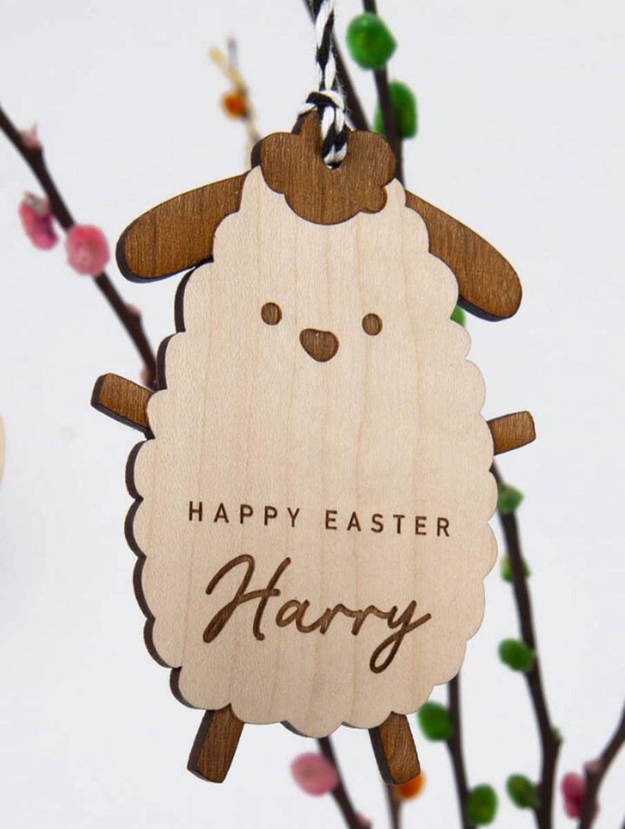 Paasdecoratie gepersonaliseerd in hout | Paascadeau | Hanger Pasen met naam | Pasen | Pasen hanger | Houten aanhangwagen | Paasnest | paasmandje/ schaapje