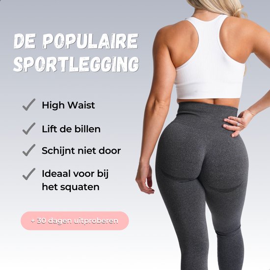 RENALUX - Sportlegging Dames High Waist Squat Proof - Sportleggings - Yoga Sport Legging Meisjes - Sportbroek Dames - Sportkleding Dames - Hardloopbroek - Push Up Tiktok Legging - Shapewear - Donkergrijs XL - RENALUX