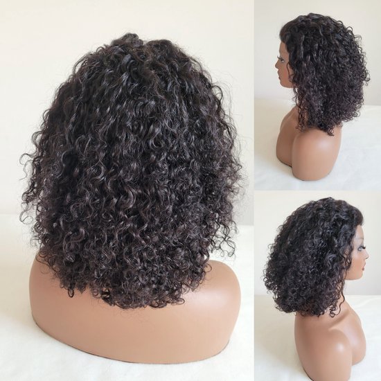 Perruque 12 Pouces Cheveux Humains Brésiliens Bouclés - Avec Frange - Noire - Neuve Avec étiquettes