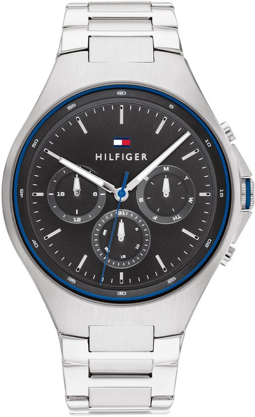 Tommy Hilfiger TH1792054 Heren Horloge - JUSTIN - Mineraalglas - Staal - Zilverkleurig - 44 mm breed - Quartz - Vouw/Vlindersluiting - 5 ATM (douchen)