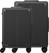 License Suitcase Set Zwart - Valise de voyage - Valise 2 pièces - Grande valise - Valise Bagage à main - Valise en aluminium - Valise de voyage à roulettes - Serrure de valise TSA