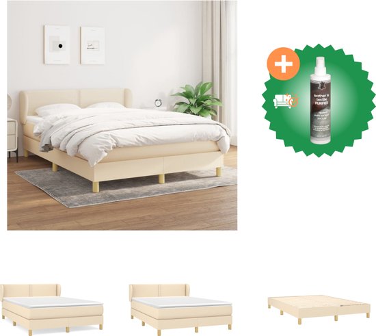 vidaXL Boxspring met matras stof crèmekleurig 140x190 cm - Bed - Inclusief Reiniger