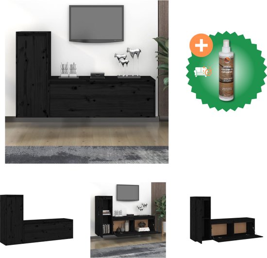 vidaXL Tv-meubelen 2 st massief grenenhout zwart - Kast - Inclusief Houtreiniger en verfrisser