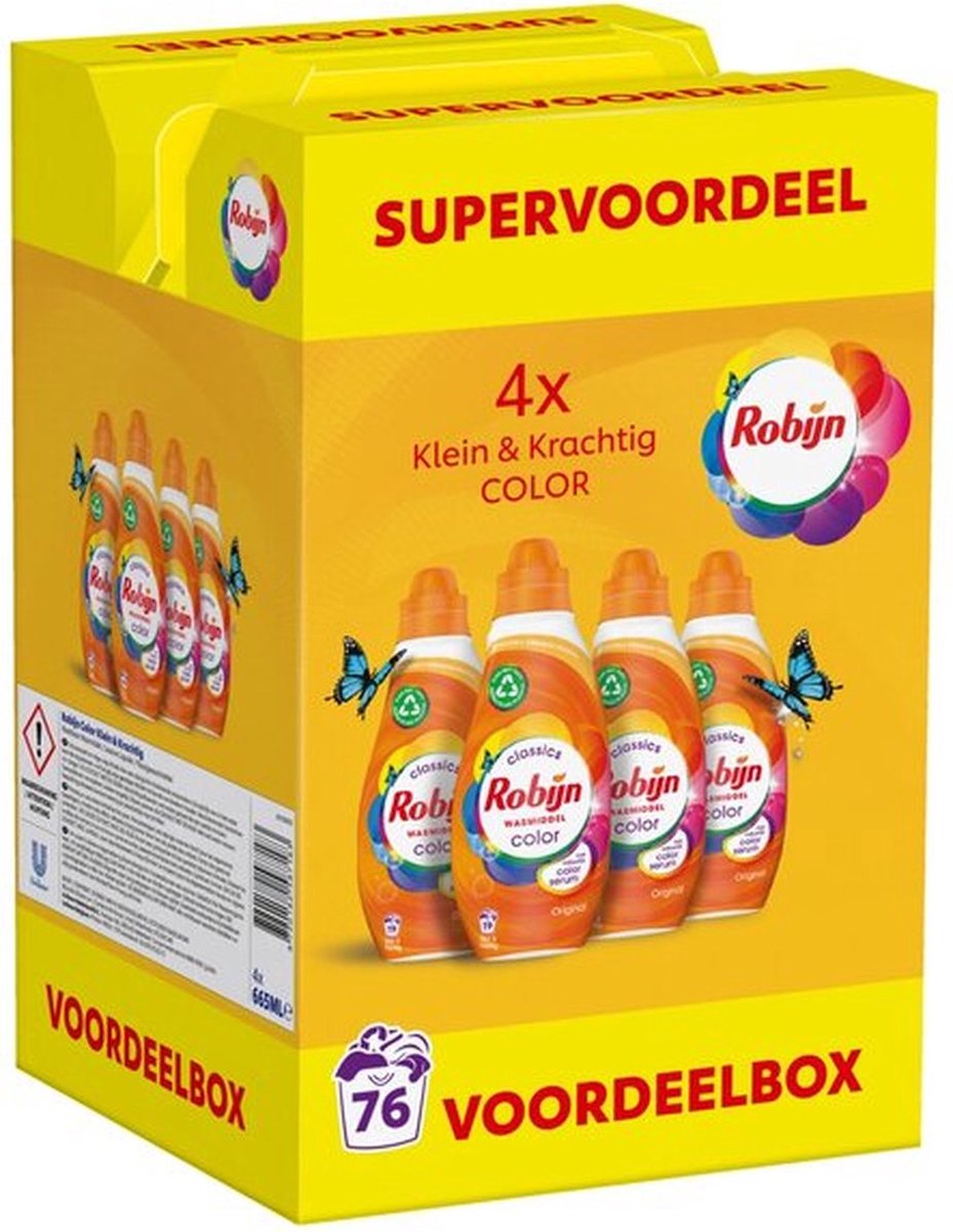 Goedkoopste Robijn Klein & Krachtig Color Wasmiddel - 4 x 665 ml - 76 Wasbeurten - Voordeelverpakking