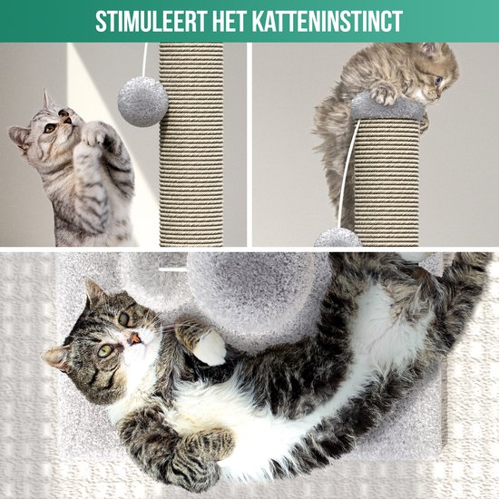 Avalo Griffoir avec balle de jeu - 36x36x74 - Gris clair - Griffoir pour Chats