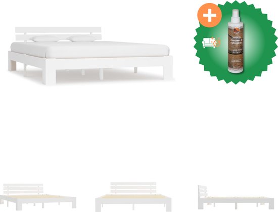 vidaXL Bedframe massief grenenhout wit 160x200 cm - Bed - Inclusief Houtreiniger en verfrisser