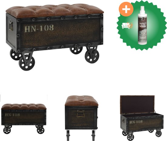 Cassapanca In Legno Massello Con Rivestimento In Pelle Sintetica - Baule Con Ruote 80x41x50 Cm - Foto 3