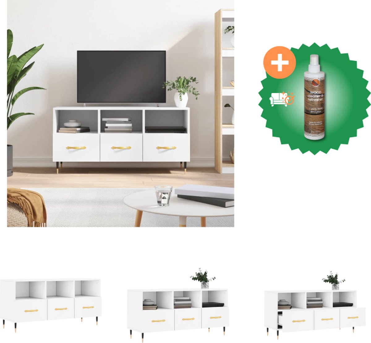 FOREHILL Lowboard TV kast wit televisiekast tv-meubel tv-bank televisietafel Scandinavisch voor woonkamer 108 x 40 x 50 cm