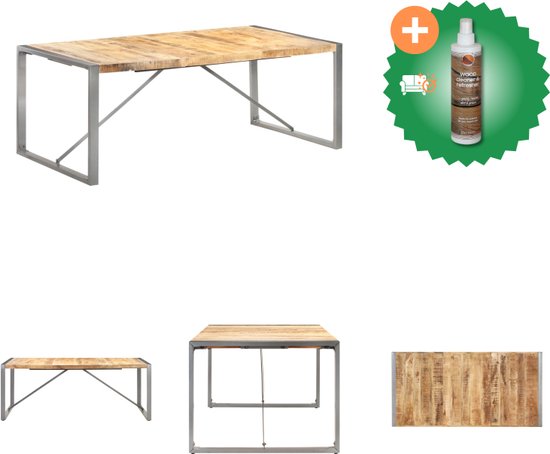 vidaXL Table à manger 200x100x75 cm Bois de manguier brut massif - Table - Comprend un nettoyant et un assainisseur pour bois