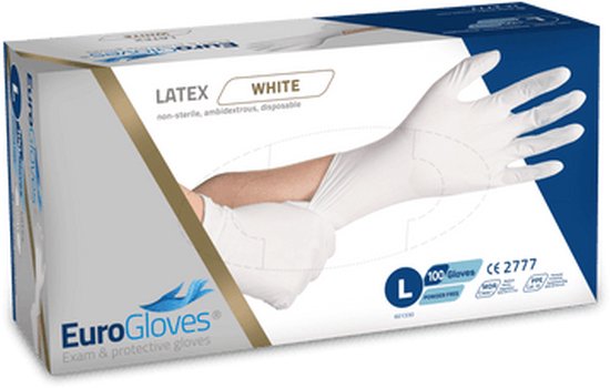Voordeelverpakking handschoenen 4 x Eurogloves latex poedervrij wit - Large 100 stuks