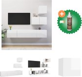 vidaXL 4-delige Tv-meubelset spaanplaat hoogglans wit - Kast - Inclusief Houtreiniger en verfrisser