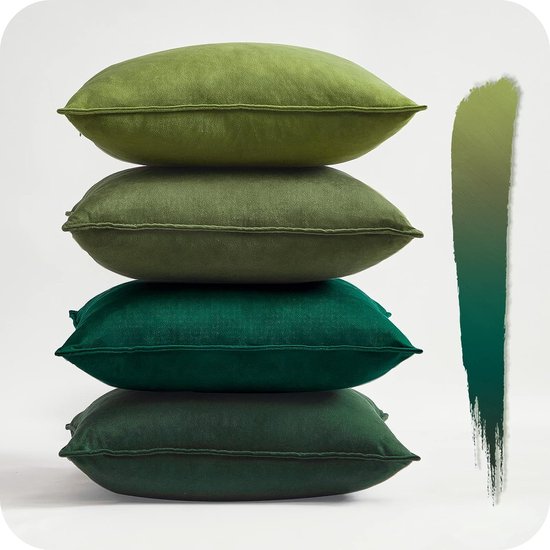 Kussenhoes 40 x 40 cm, groen, set van 4, fluwelen kussenhoezen, decoratieve kussenhoes voor bank, slaapkamer, woonkamer, balkon, kinderen, pluizig, kleurverloop